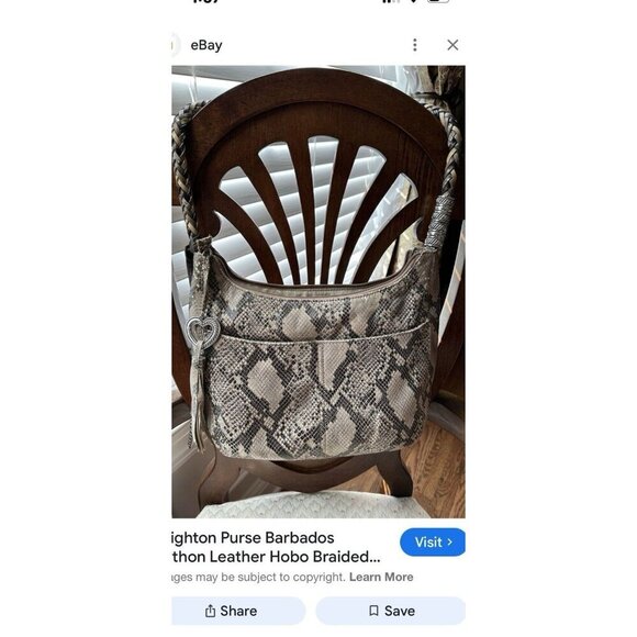 Brighton Snake Print Leather Large Shoulder Bag w Charm Braided Handle - Picture 1 of 11
